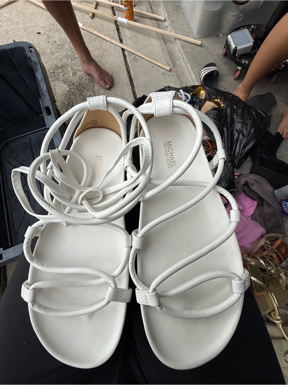 MICHAEL Michael Kors White Strappy Lace-Up Flat Sandals